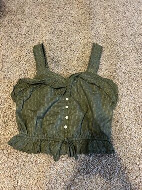 American Eagle Outfitters Olive Green Eyelet Button-Front Crop Top